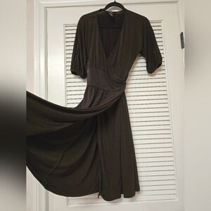 George - Stretch Brown Classic 3/4 Sleeve Wrap Dress